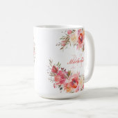 Elegante Pastel Pink Peach Rose Blumenname Kaffeetasse (VorderseiteRechts)