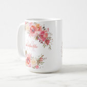 Elegante Pastel Pink Peach Rose Blumenname Kaffeetasse (Vorderseite Links)