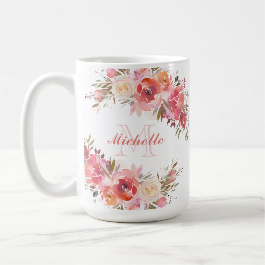 Elegante Pastel Pink Peach Rose Blumenname Kaffeetasse (Links)