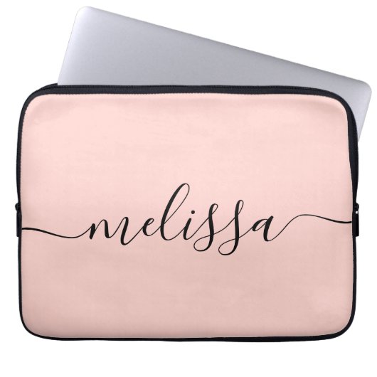 Elegante Pastel Pink Signature Script Name Laptopschutzhülle (Vorderseite)