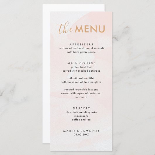 Elegante Pastel Pink Wedding Menükarte (Vorne/Hinten)