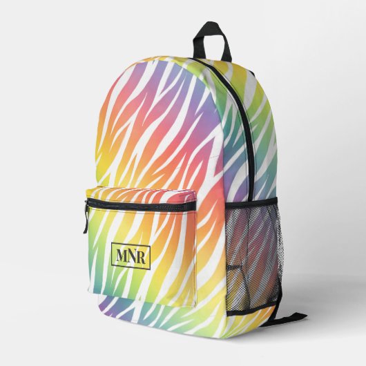 Elegante Pastel Rainbow Zebra Print Add Monogram Bedruckter Rucksack (Rückseitige Ecke Rechts)