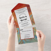 Elegante Pastel Red Blue Abstrakte Kunsthochzeit All In One Einladung (Abreißen)