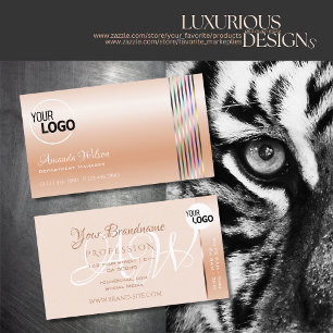 Elegante Pastel Rose Coral Shimmer Stripes hinzufü Visitenkarte