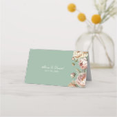 Elegante Pastel Sage Green Blush Peonies Platzkarte (Rückseite)