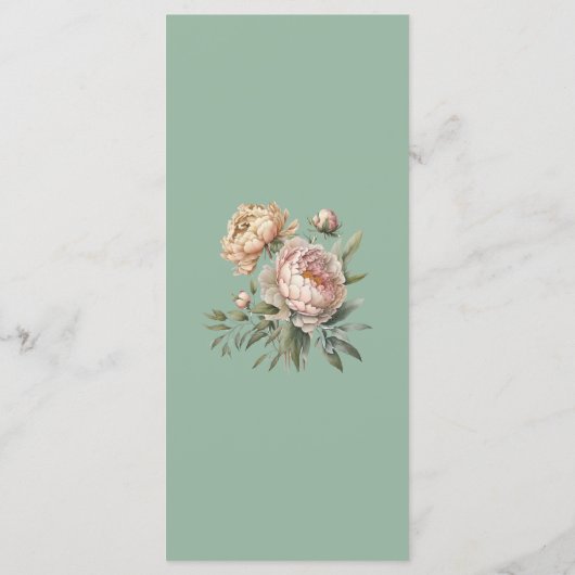 Elegante Pastel Sage Green Blush Pink Peonies Menükarte (Rückseite)