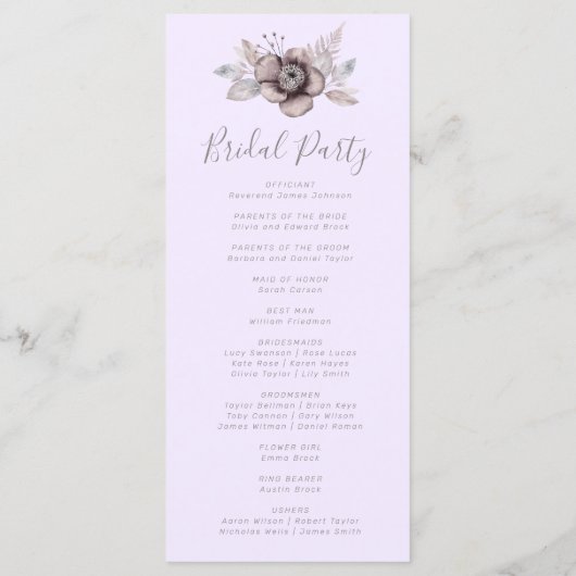 Elegante Pastel Spring Watercolor Blume Hochzeit Programm (Rückseite)