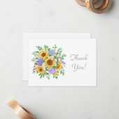 Elegante Pastel Sunflower Bouquet Vielen Dank Flat Mitteilungskarte (Vorderseite/Rückseite Beispiel)
