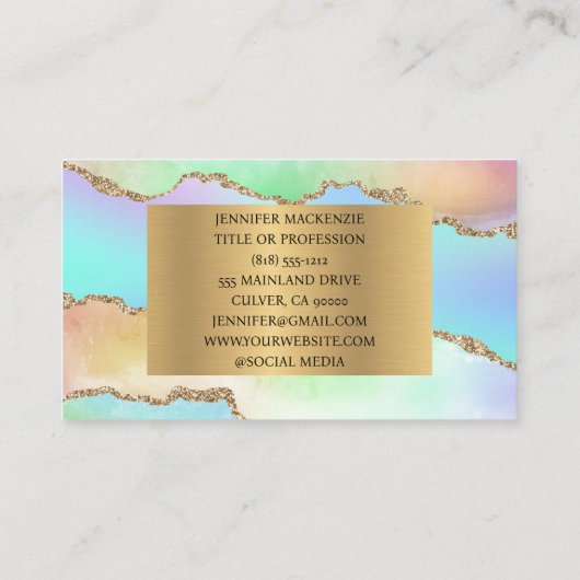 Elegante Pastel Unicorn Gold Agate Luxus Visitenkarte (Rückseite)