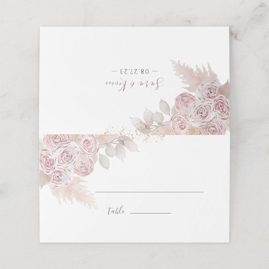 Elegante Pastel Vanilla Rosa Hochzeit Platzkarte (Außenseite Aufgefaltet)