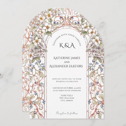 Elegante Pastel Vintager Blumenstrauß Einladung (Vorne/Hinten)