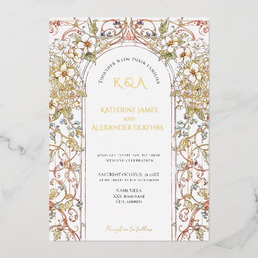 Elegante Pastel Vintager Blumenstrauß Folieneinladung (Vorderseite)