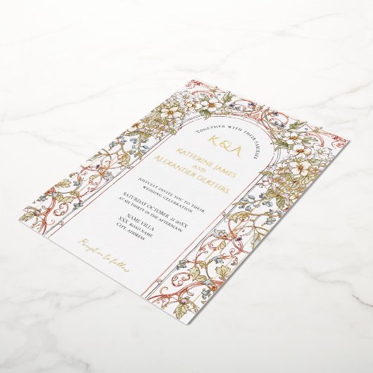 Elegante Pastel Vintager Blumenstrauß Folieneinladung (Gedreht)