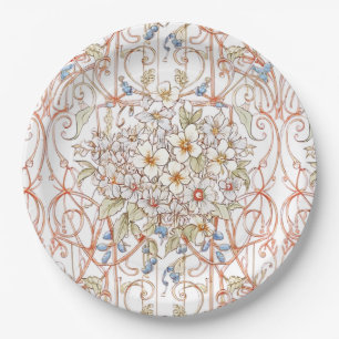Elegante Pastel Vintager Blumenstrauß Pappteller