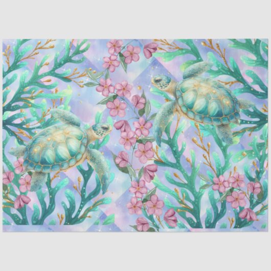 Elegante Pastel Wasserfarbe Meeresschildkröten Dec Seidenpapier (Vorderseite)