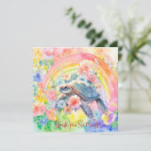Elegante Pastel Wasserfarbene Meeresschildkröte Dankeskarte (Stehend Vorderseite)