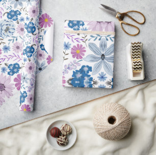 Elegante Pastel Watercolor Blossom Textil Style Geschenkpapier