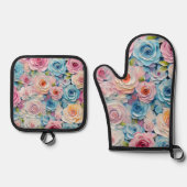 Elegante Pastel Watercolor Blume Ofenhandschuh & Topflappen-Set (Vorderseite)