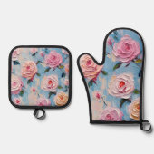 Elegante Pastel Watercolor Blume Ofenhandschuh & Topflappen-Set (Vorderseite)
