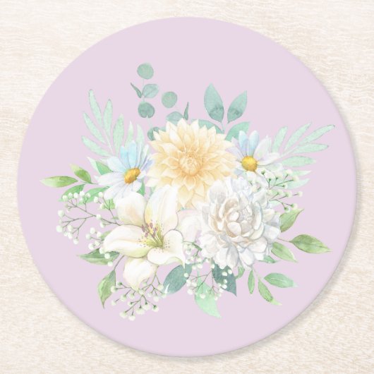 Elegante Pastel Watercolor Blume Runder Pappuntersetzer (Vorderseite)