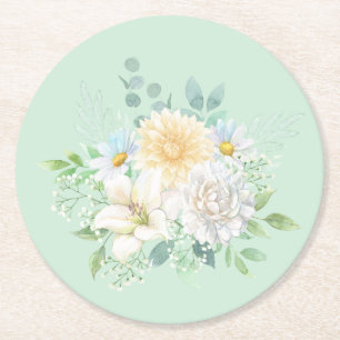 Elegante Pastel Watercolor Blume Runder Pappuntersetzer