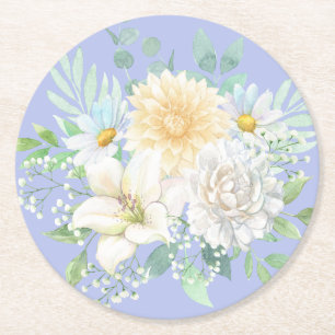 Elegante Pastel Watercolor Blume Runder Pappuntersetzer