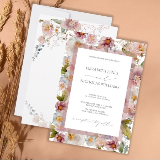 Elegante Pastel Watercolor Blumenhochzeit Einladung