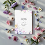 Elegante Pastel Watercolor Blumenzauber Einladung<br><div class="desc">Feiern Sie Ihre Hochzeit mit dieser zauberhaften, pastellfarbenen, blumengeschmückten Einladung mit zarten rosa, lila und blauen Blumen. Das weiche botanische Design schafft eine romantische und elegante Atmosphäre, die sich perfekt für Hochzeiten im Garten oder im Freien eignet. Ideal für Paare, die eine skurrile und künstlerische Touch suchen, verleiht diese Einladung...</div>