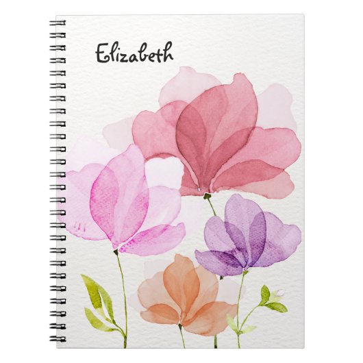 Elegante Pastel Watercolor Handgemalte Blume Notizblock (Vorderseite)