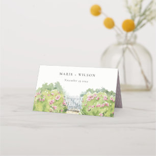 Elegante Pastel Watercolor Hütte Garden Platzkarte