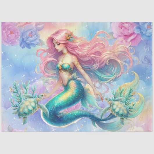 Elegante Pastel Watercolor Mermaid Decoupage Seidenpapier (Vorderseite)