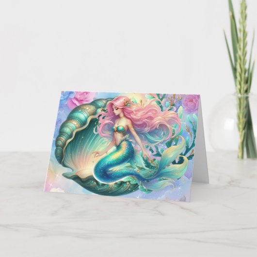 Elegante Pastel Watercolor Mermaid Karte (Vorderseite)