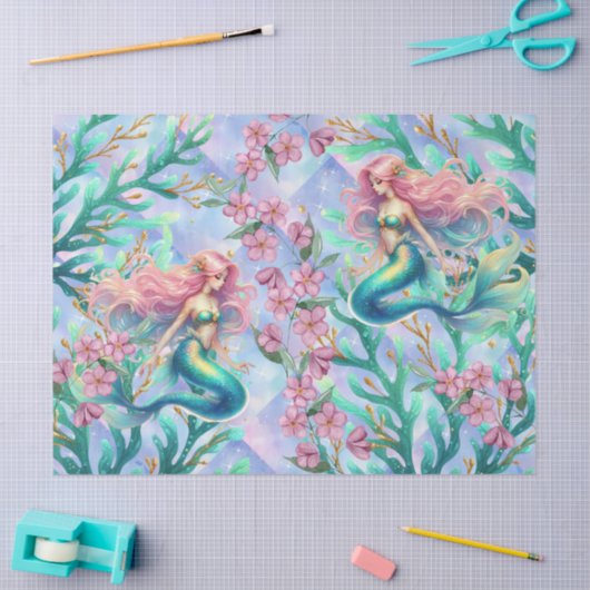 Elegante Pastel Watercolor Mermaids Decoupage Seidenpapier (Basteln)