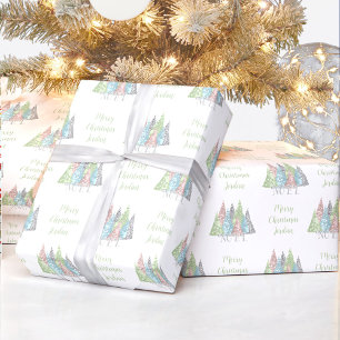 Elegante Pastel Weihnachtsbaum Name Weihnachten Geschenkpapier