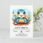 Elegante Pastel Whimsy Turtle Boy Birthday Einladung (Stehend Vorderseite)