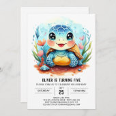 Elegante Pastel Whimsy Turtle Boy Birthday Einladung (Vorne/Hinten)