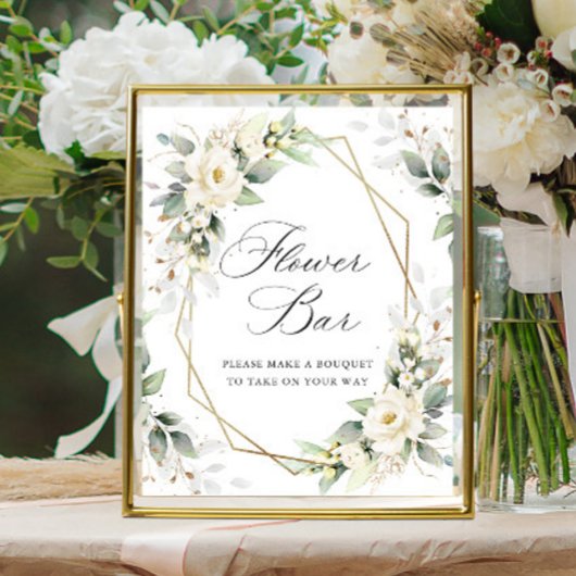 Elegante Pastel White Roses Eucalyptus Blume Bar Poster