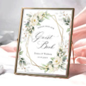 Elegante Pastel White Roses Sign Gästebuch