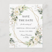 Elegante Pastel White Roses Wedding Save the Date Postkarte (Vorderseite)