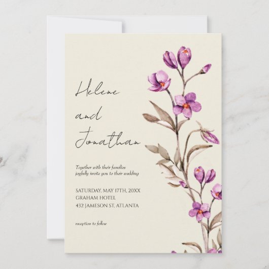 Elegante Pastel Wildblume Boho Wedding Einladung (Vorderseite)