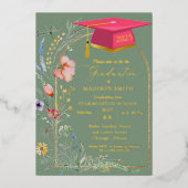 Elegante Pastel Wildblume Garden Graduation Party Folieneinladung (Vorderseite)
