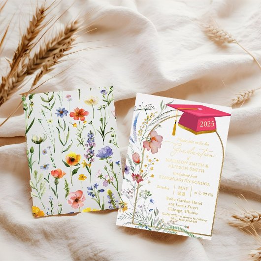 Elegante Pastel Wildblume Garden Graduation Party Folieneinladung