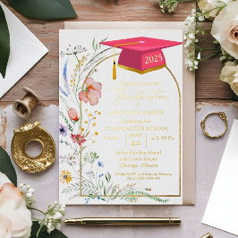 Elegante Pastel Wildblume Garden Graduation Party Folieneinladung