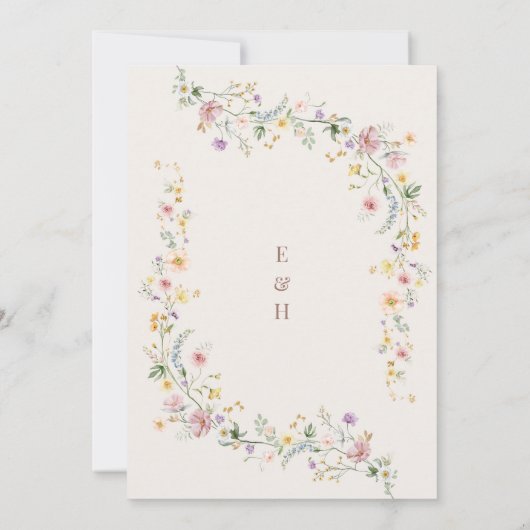 Elegante Pastel Wildblume Gartengarten Hochzeit Einladung (Rückseite)
