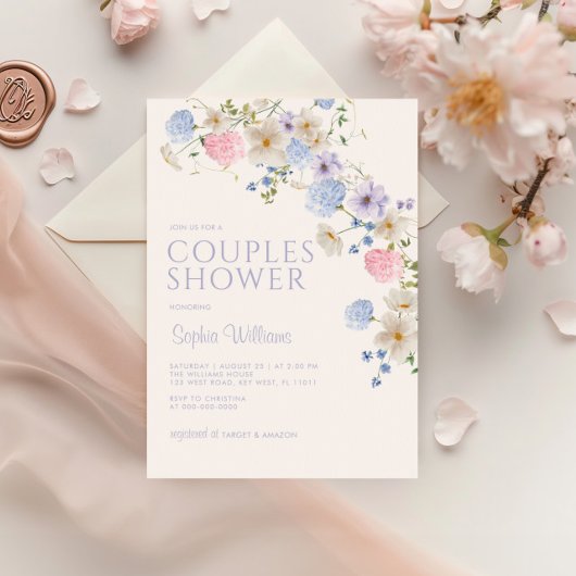 Elegante Pastel Wildblume Paare Dusche Einladung