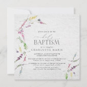 Elegante Pastel Wildblume Wasserfarben Taufe Einladung (Vorderseite)