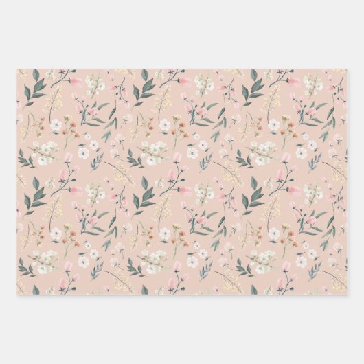 Elegante Pastel Wildblume Wasserfarben Wiese Geschenkpapier Set (Vorderseite 3)