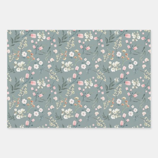 Elegante Pastel Wildblume Wasserfarben Wiese Geschenkpapier Set (Vorderseite)