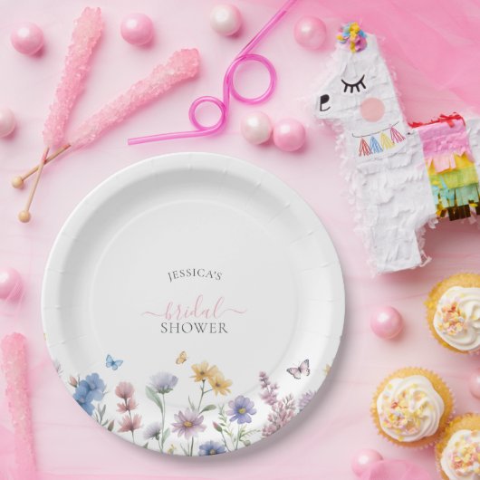 Elegante Pastel Wildblumen Grünes Brautparty Pappteller (Party)