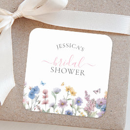 Elegante Pastel Wildblumen Grünes Brautparty Quadratischer Aufkleber